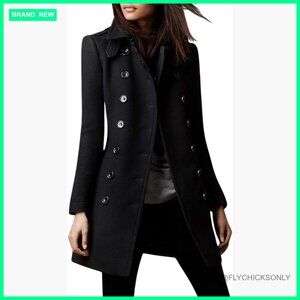Women's Wool Blend Double Breasted Pea Coat with Turn Down Collar